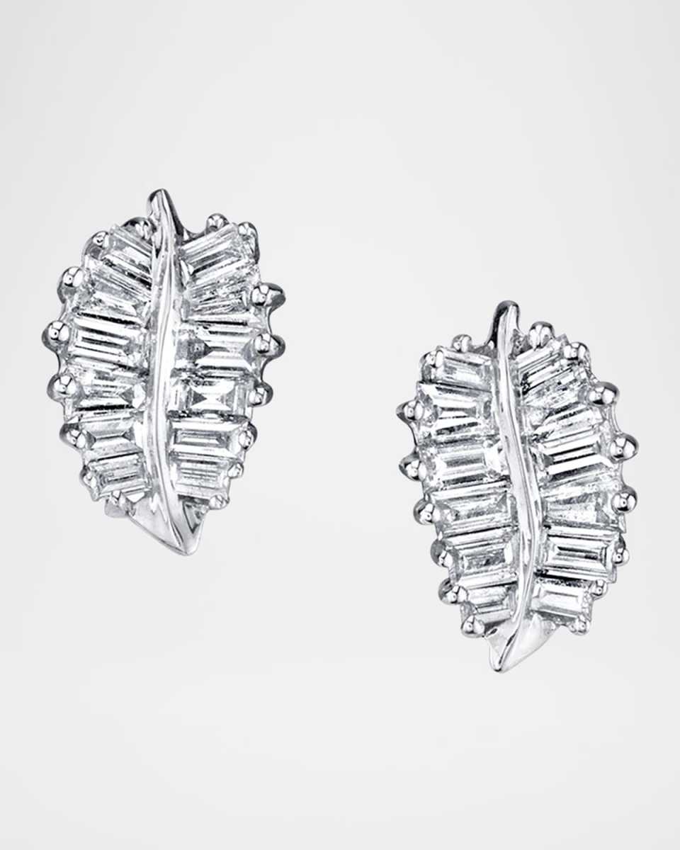 18K White Gold Small Palm Leaf Diamond Stud Earrings