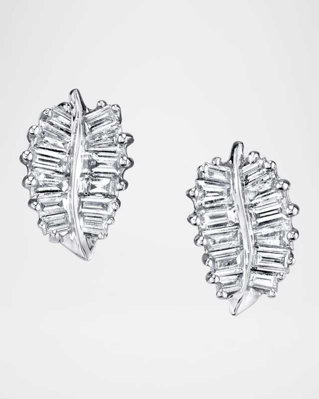 18K White Gold Small Palm Leaf Diamond Stud Earrings
