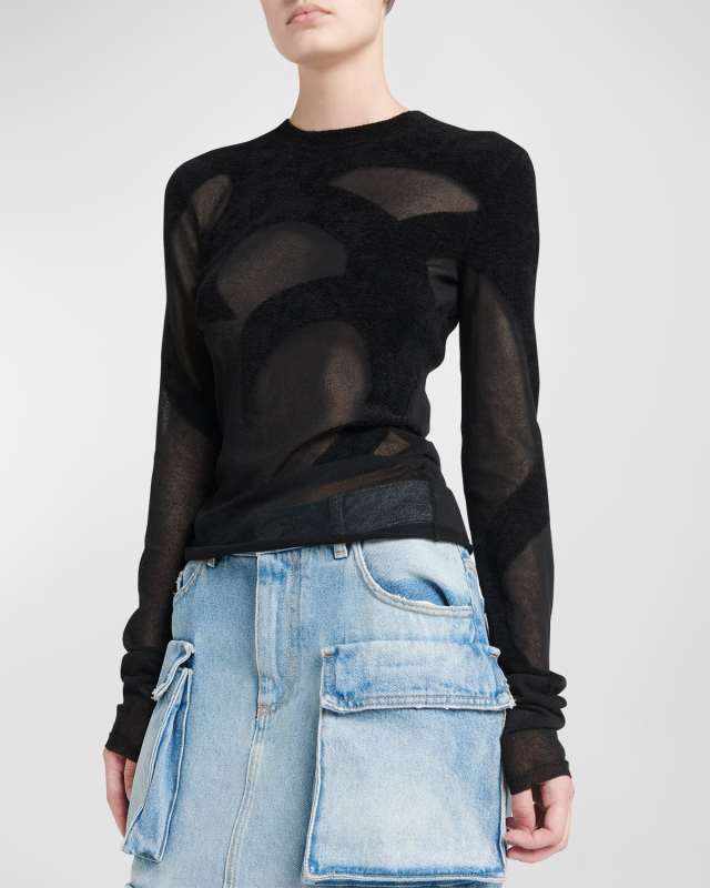 Tribal Intarsia Long-Sleeve Chiffon Sweater