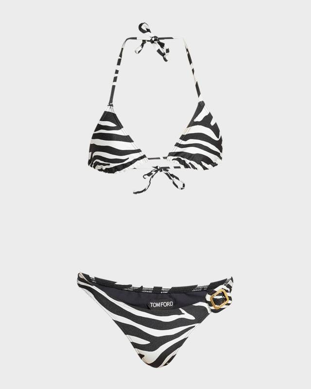 Zebra-Print Buckle Triangle Bikini Set