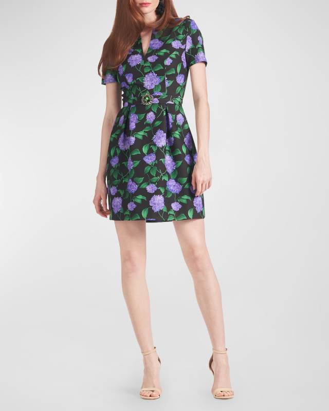 Rue Embellished Floral-Print Crepe Mini Dress