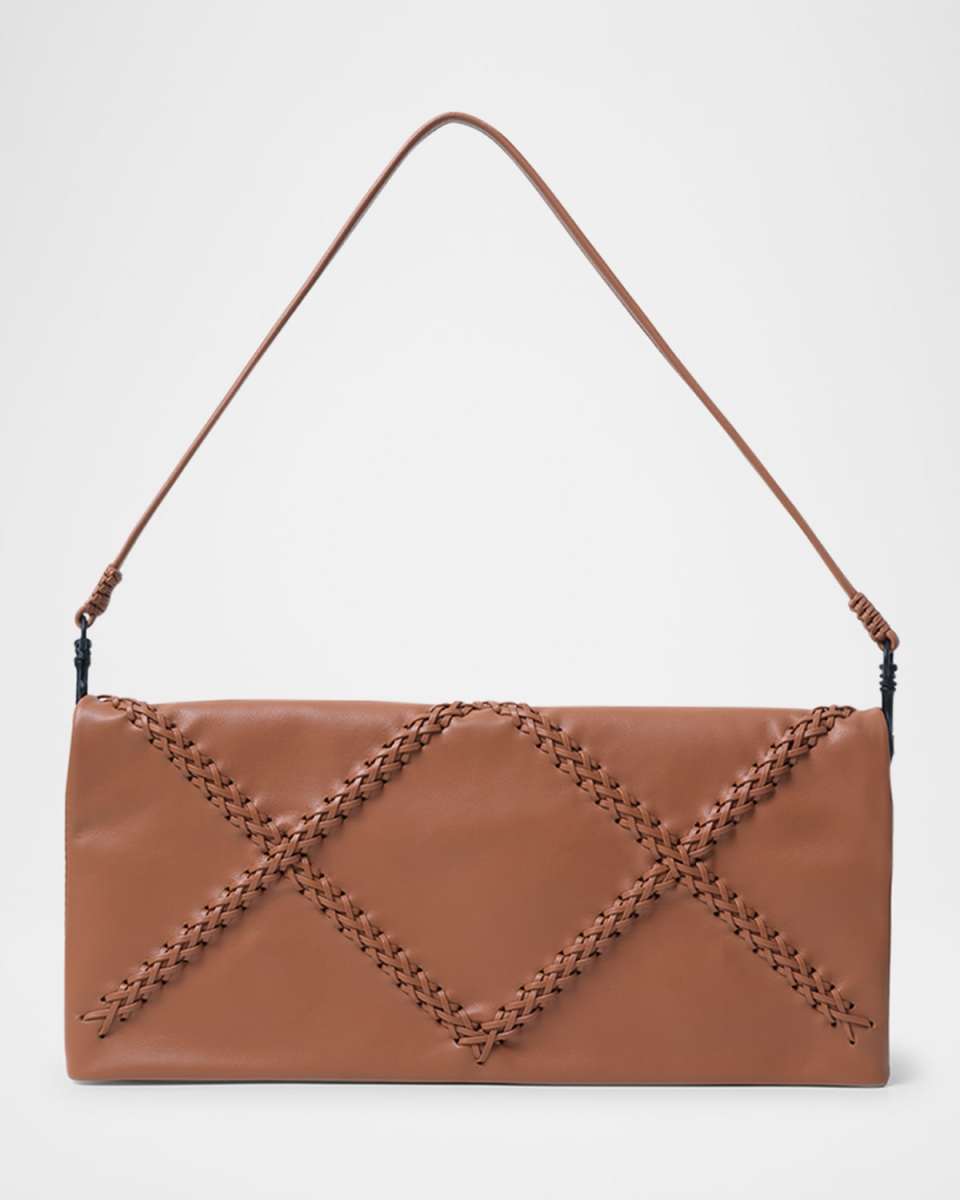 Fold-Over Flap Leather Shoulder Bag