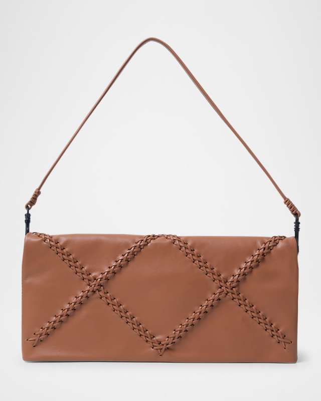 Fold-Over Flap Leather Shoulder Bag