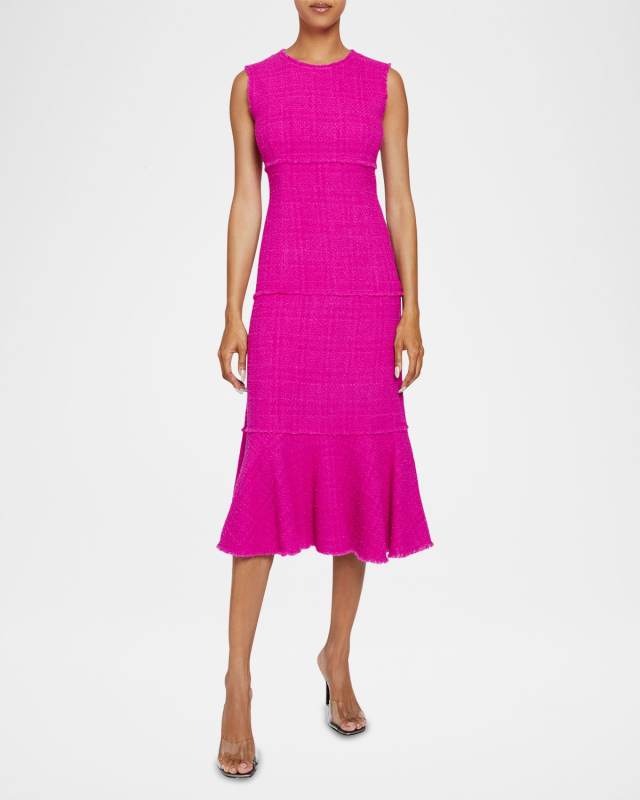 Andi Tiered Fringe-Trim Tweed Midi Dress