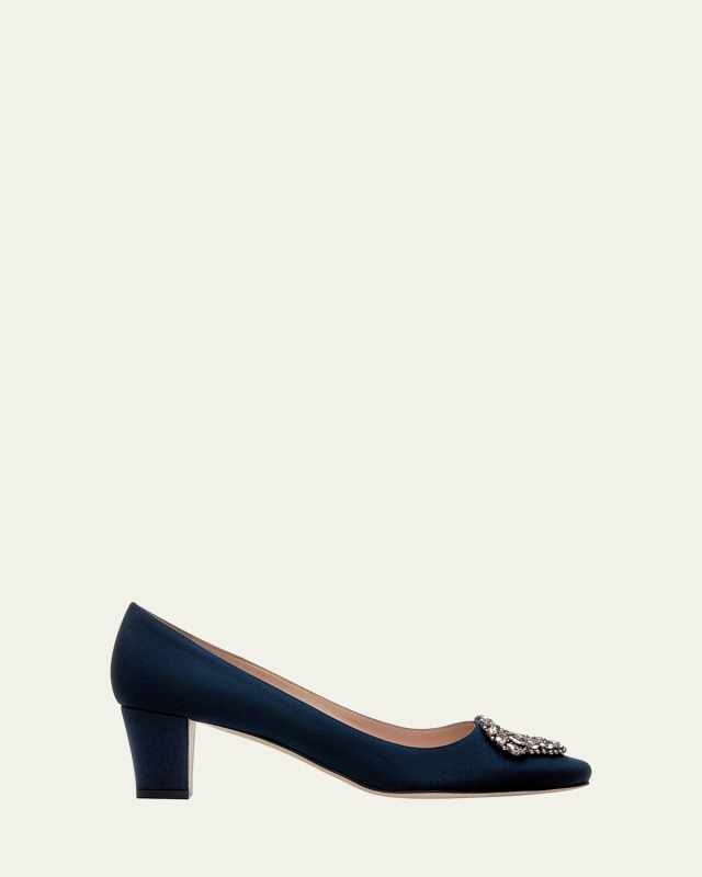 Okkatto Crystal Silk Block-Heel Pumps