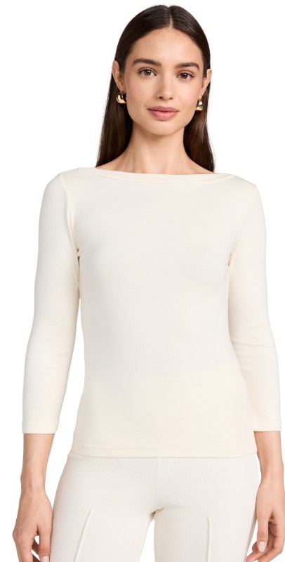 DONNI. The Baby Rib Boat Neck Tee Creme