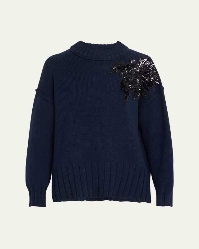 Pincushion Embellished Wool Sweater