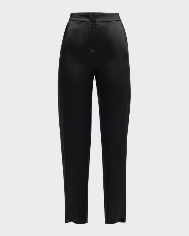 Flat-Front Straight-Leg Satin Trousers
