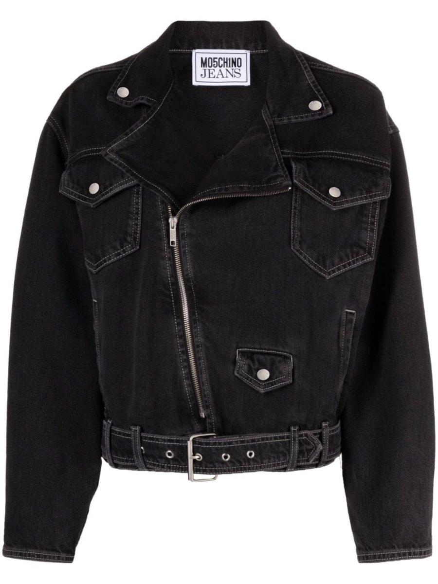 belted denim biker jacket