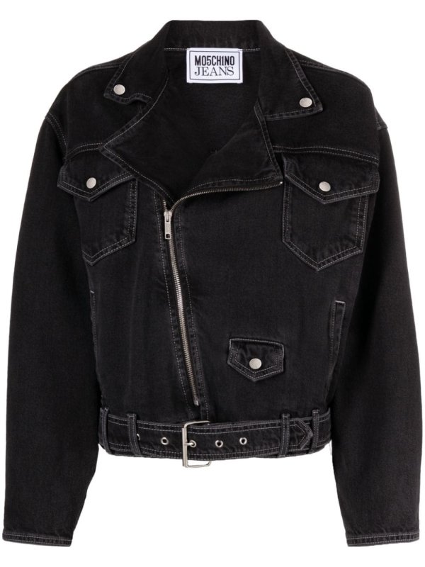 belted denim biker jacket