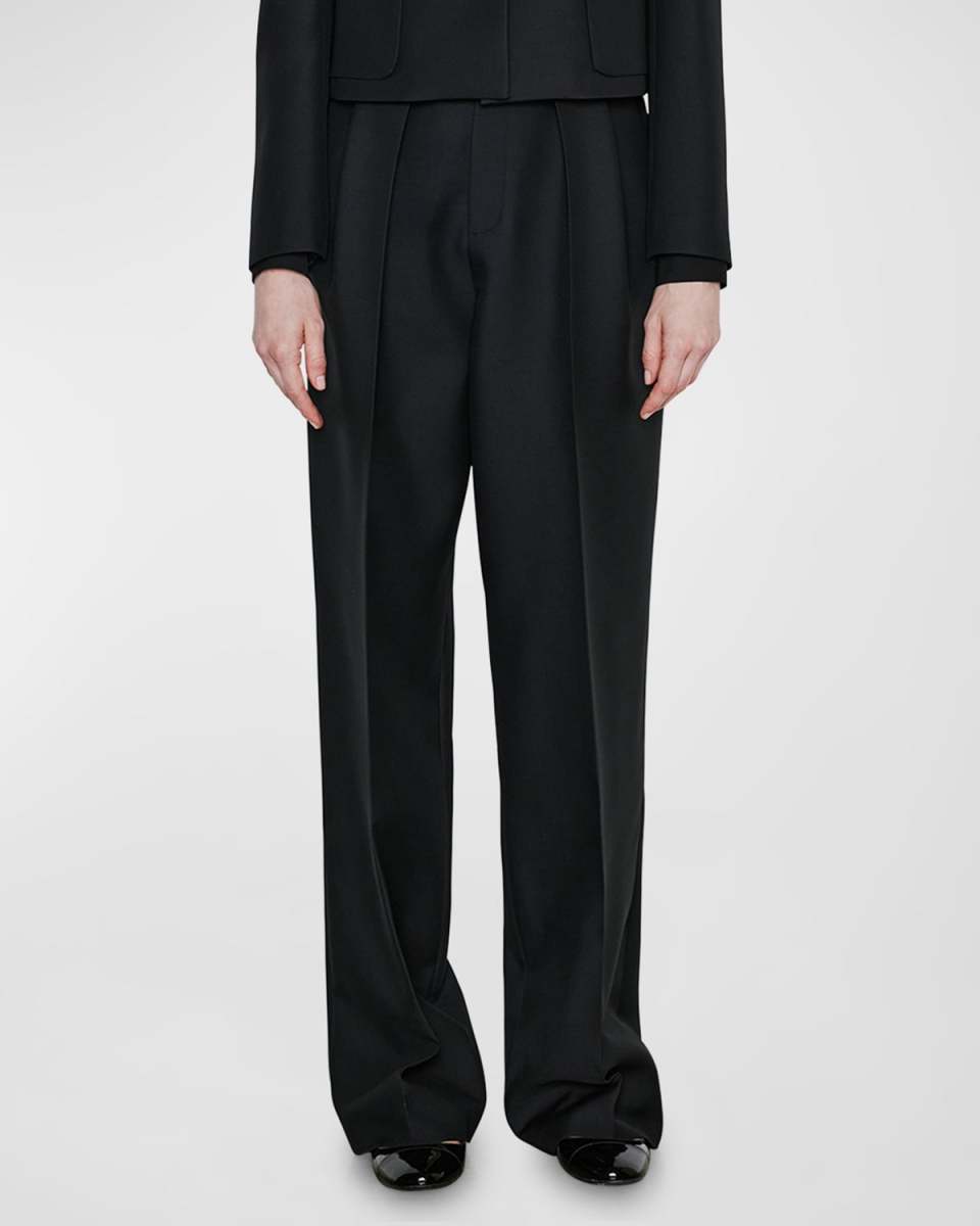 Pleated Wide-Leg Wool-Blend Trousers