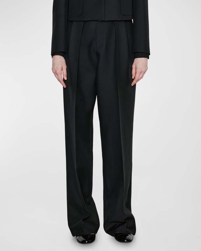 Pleated Wide-Leg Wool-Blend Trousers