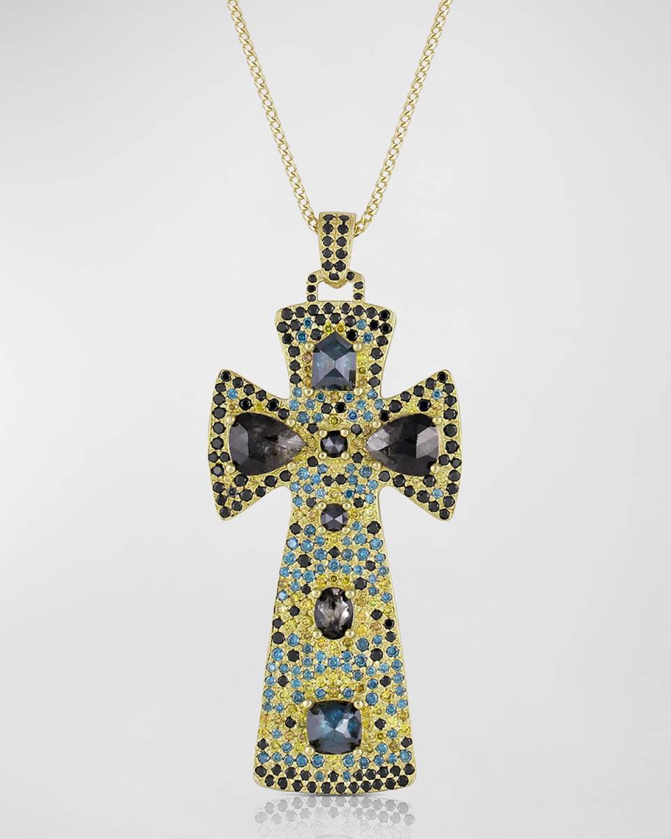18k Yellow Gold Diamond Ombré Celtic Cross Necklace