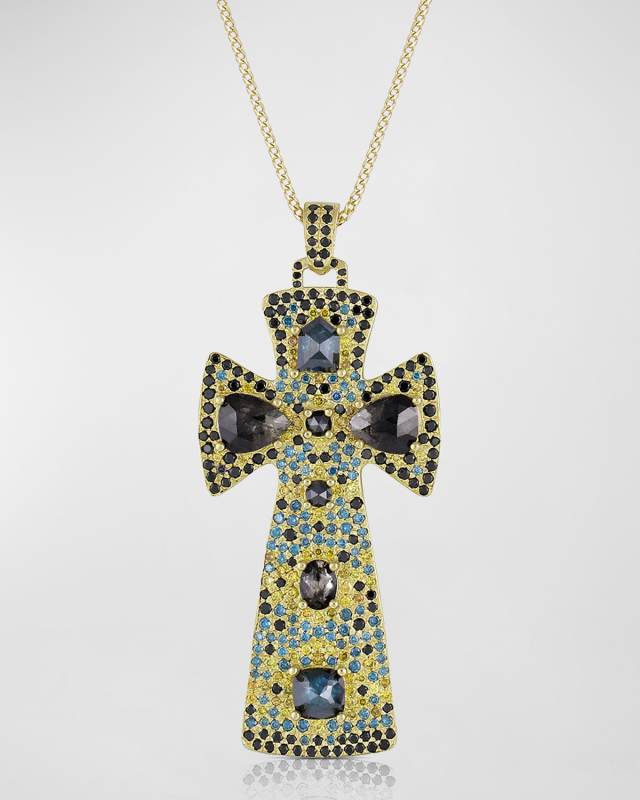 18k Yellow Gold Diamond Ombré Celtic Cross Necklace