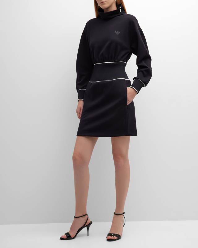 Mock-Neck Jersey Mini Dress