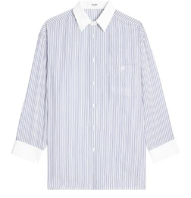 CELINE Oversized shirt in striped silk fabric