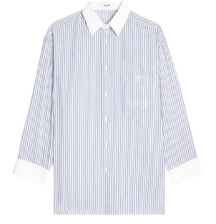 CELINE Oversized shirt in striped silk fabric