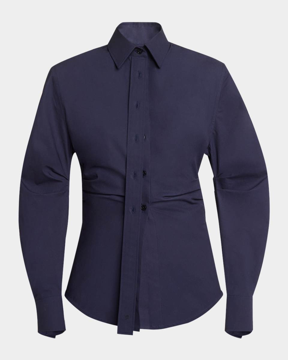 Pleated Sleeve Button-Down Shirt