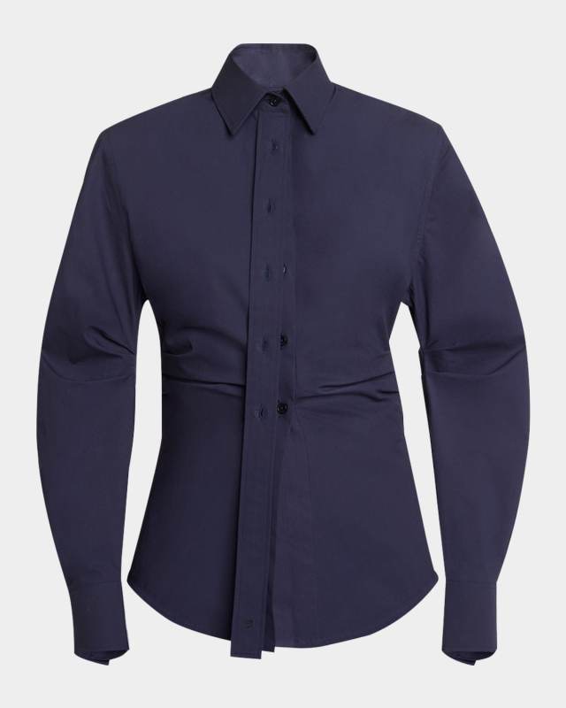 Pleated Sleeve Button-Down Shirt