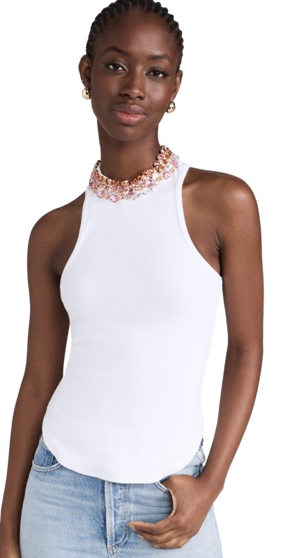 Cinq à Sept Chunky Rhinestone Necklace Lizzie Tank White Multi