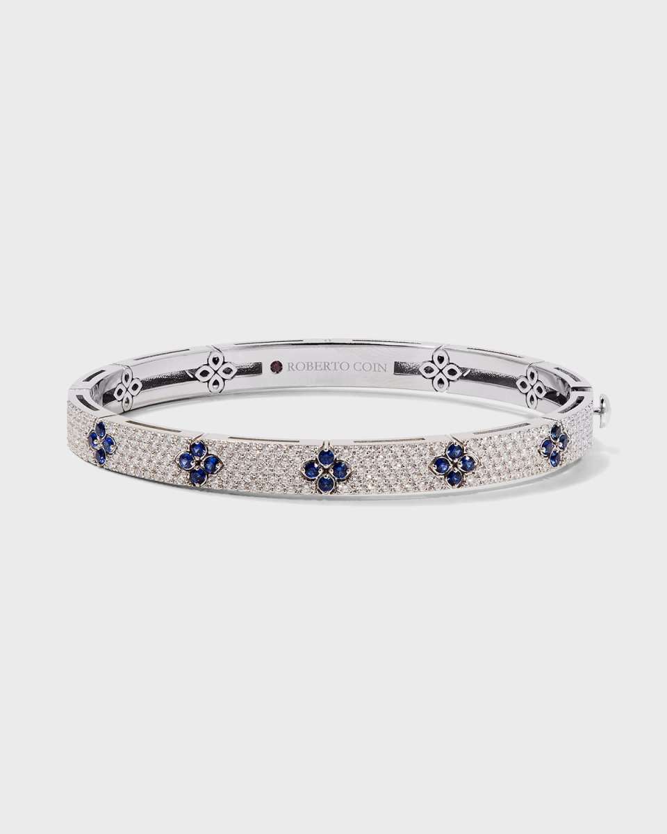 18K White Gold Diamond and Blue Sapphire Bangle