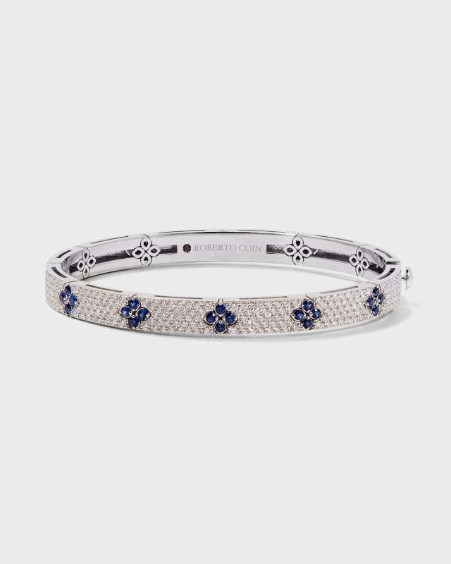 18K White Gold Diamond and Blue Sapphire Bangle