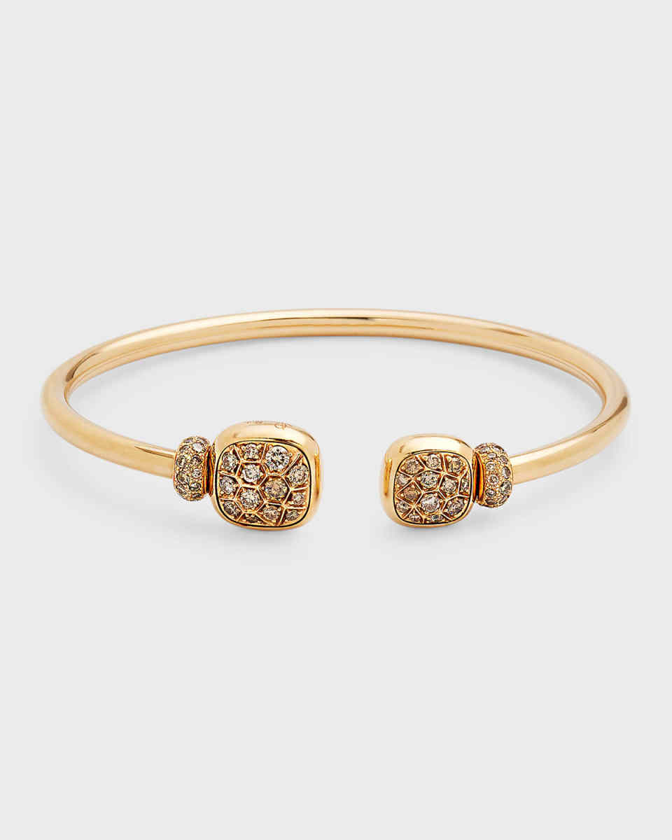 Nudo Precious Cuff in 18K Rose Gold, White Topaz and Brown Diamonds, Siz