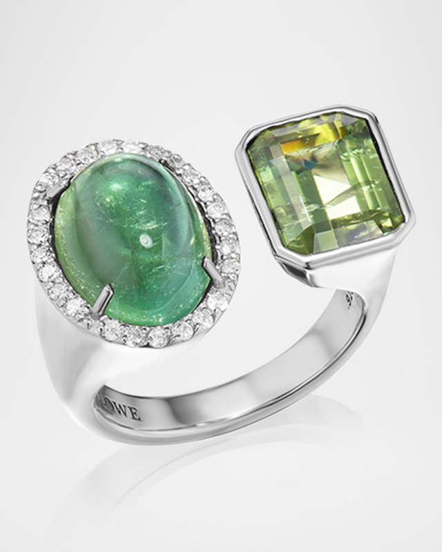 Green Tourmaline Statement Ring with Diamonds