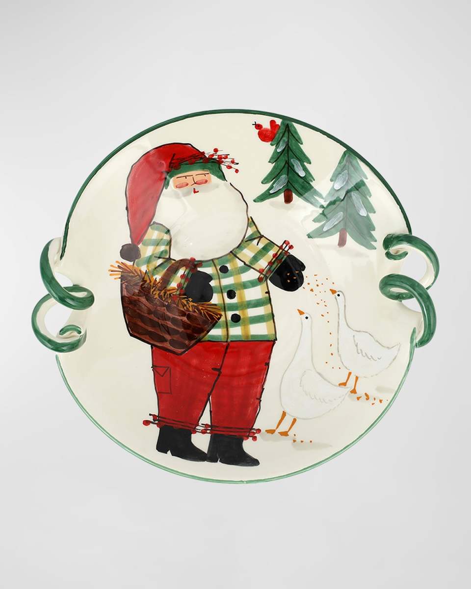 Old St. Nick Handled Scallop Bowl with Geese
