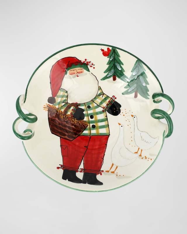 Old St. Nick Handled Scallop Bowl with Geese