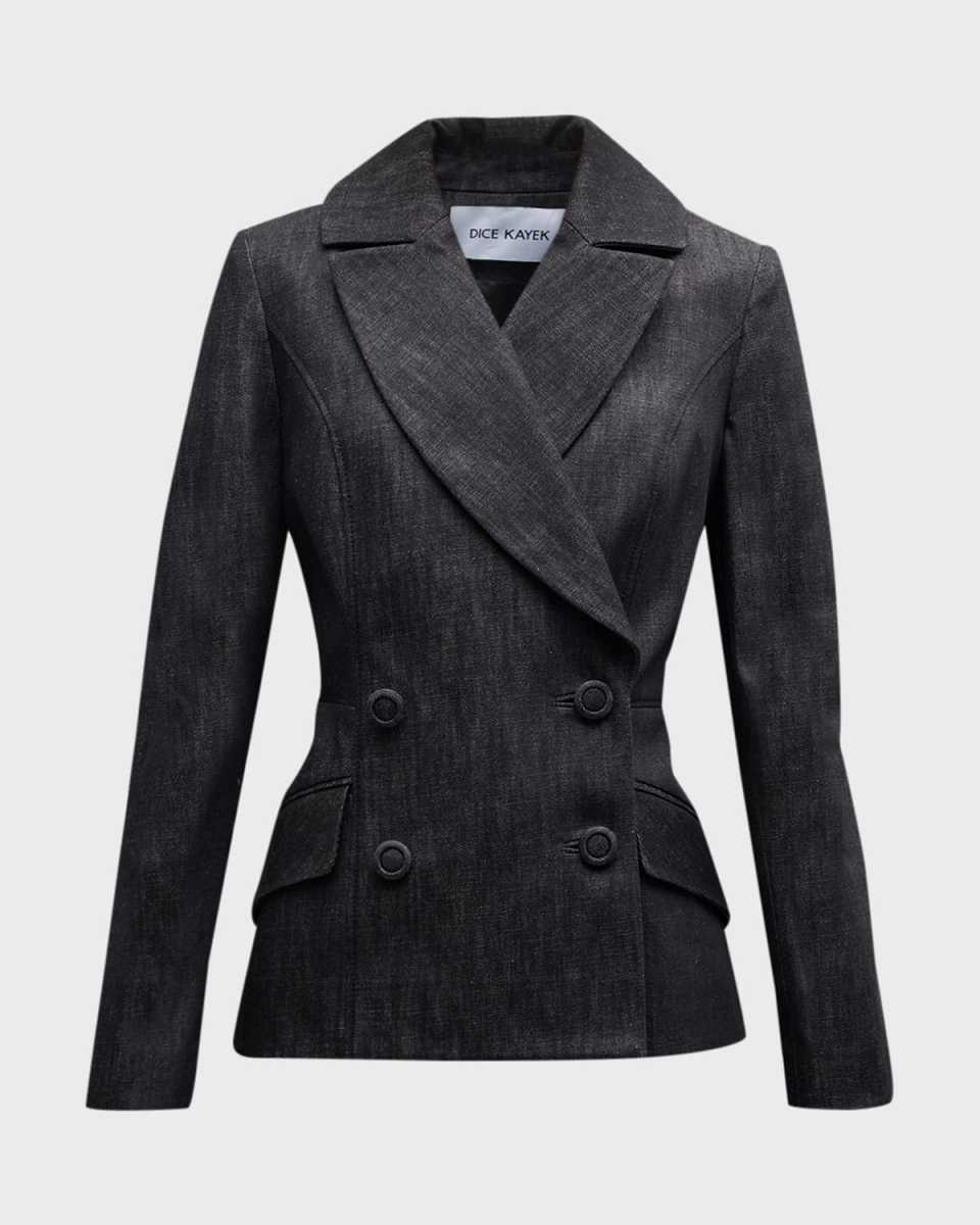 Denim Double-Breasted Blazer Jacket