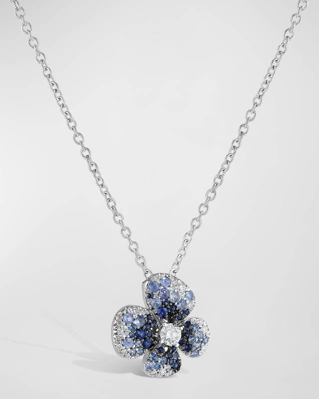 Ischia Pendant Necklace in 18K White Gold with White Diamonds and Shaded Blue Sapphires