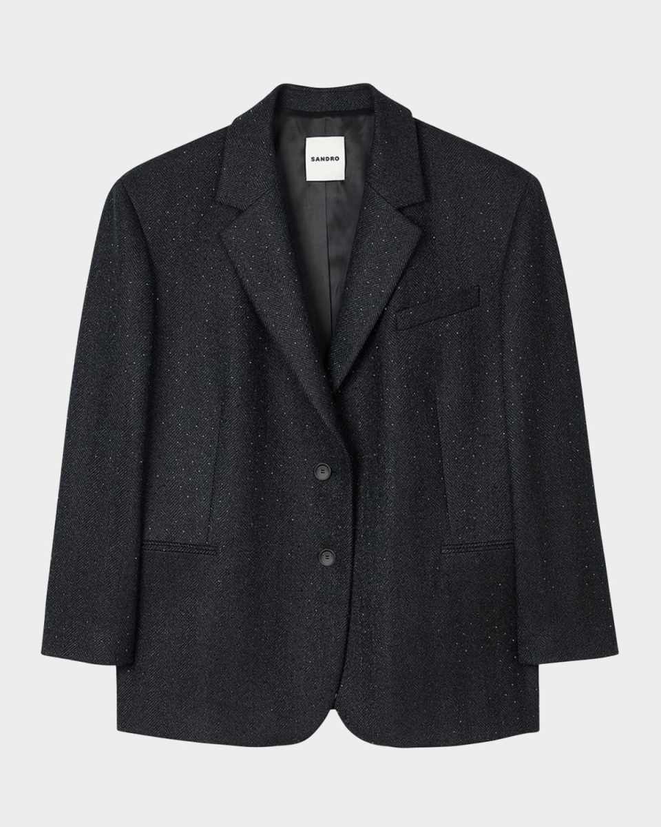 Jen Embellished Herringbone Suit Jacket