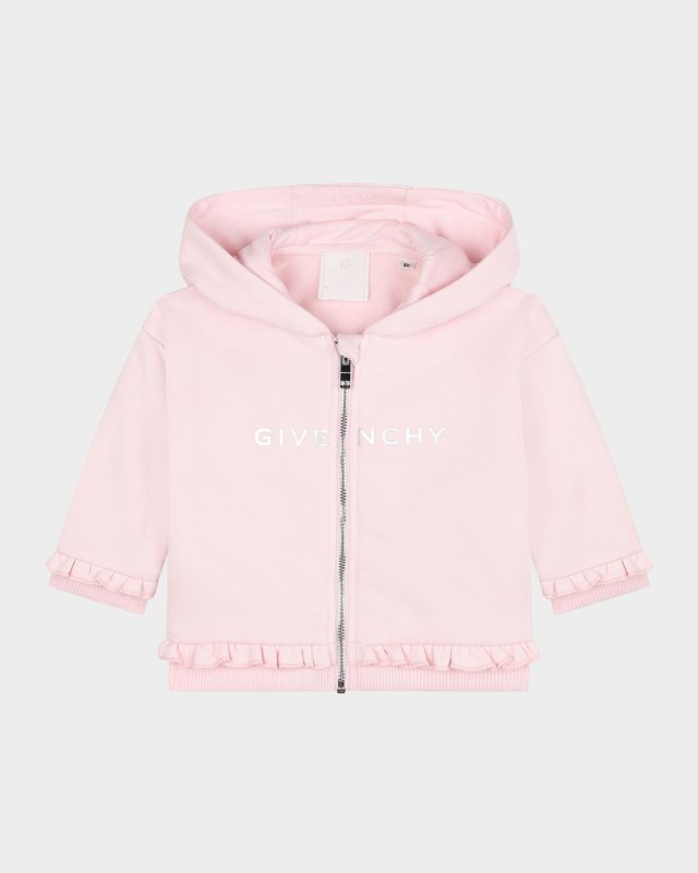 Girl's Logo-Print Ruffle Trim Hoodie, Size 12M-