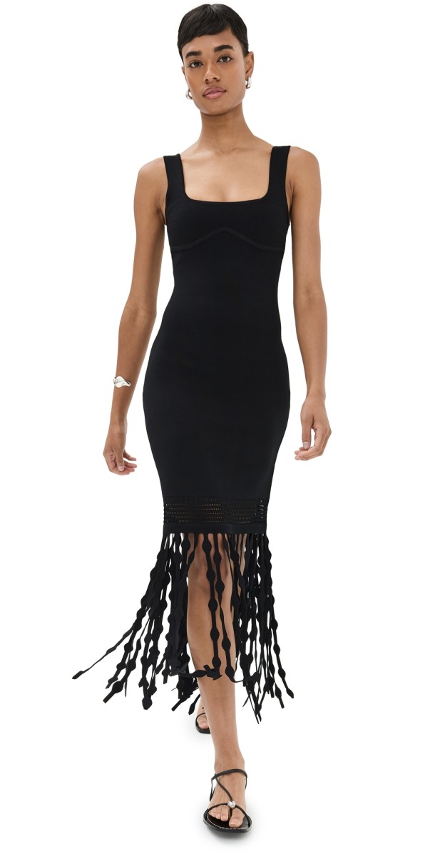 SIMKHAI Signa Lattice Fringe Dress Black