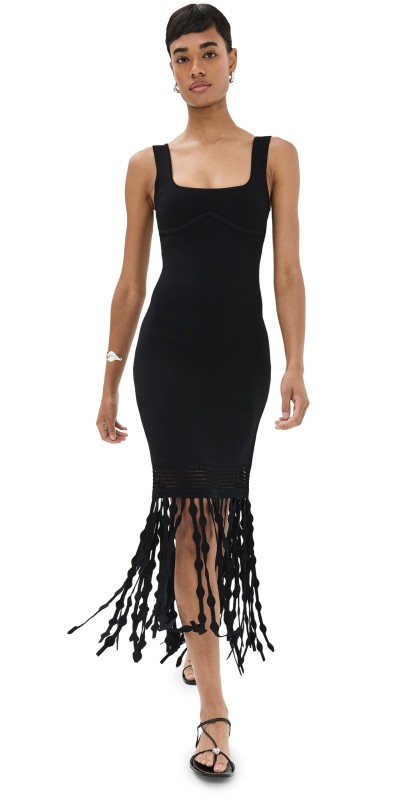 SIMKHAI Signa Lattice Fringe Dress Black