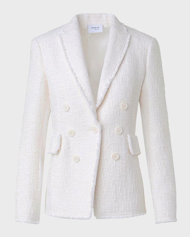 Mix Media Tweed Jacket with Fringe Trim