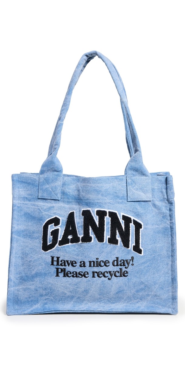 GANNI Large Easy Shopper Washed Tote Light Blue Vintage