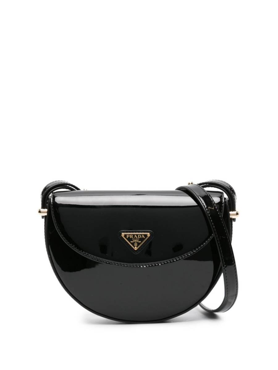 triangle-logo patent leather shoulder bag