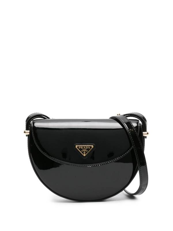 triangle-logo patent leather shoulder bag