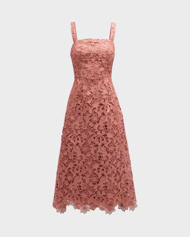 Sleeveless Square-Neck Lace Midi Dress