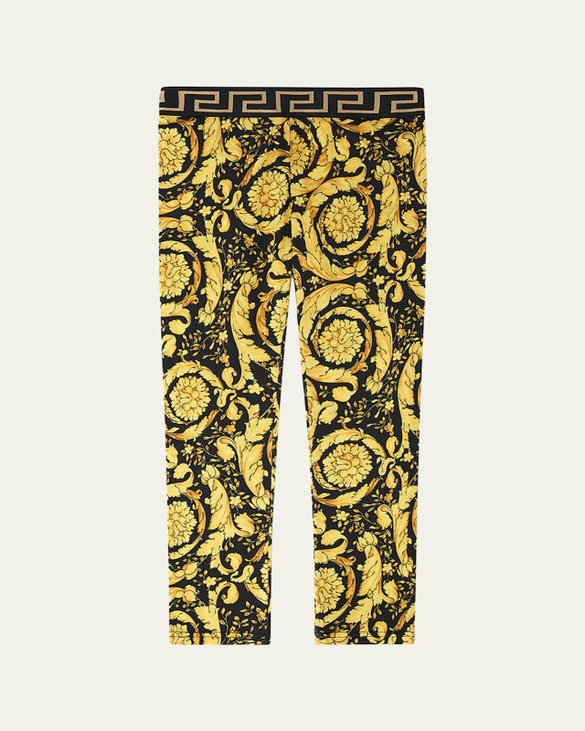 Girl's Barocco & Greca-Print Leggings, Size 4-6