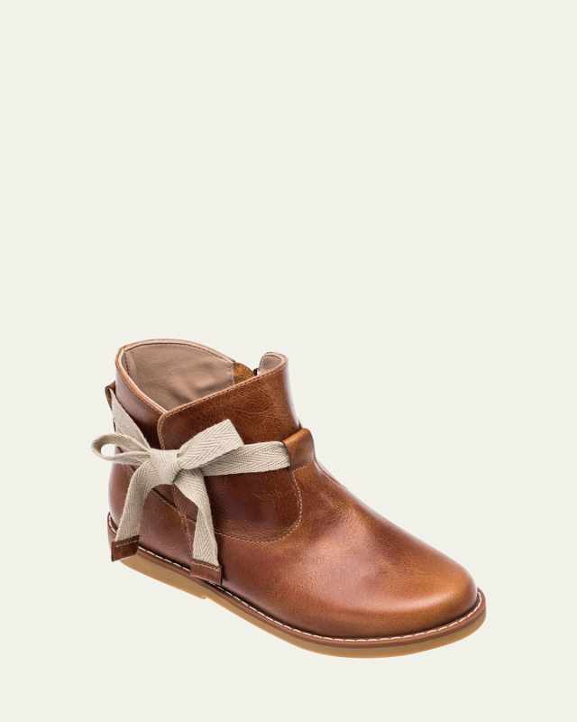 Girl's Sunny Bow Leather Booties, Baby/Toddlers