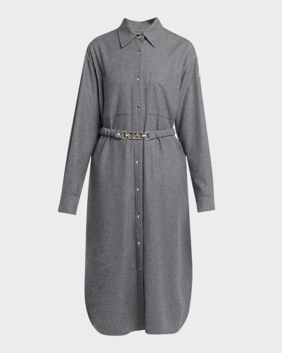 Belted Flannel Midi Shirtdress