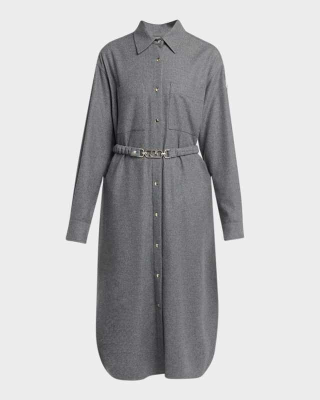 Belted Flannel Midi Shirtdress