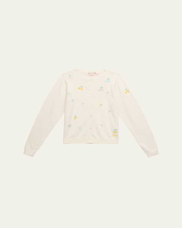 Girl's Cherry-Print Cardigan, Size 4-14