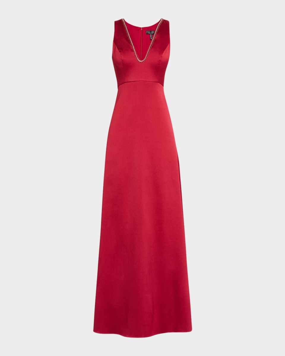 Sleeveless Beaded Stretch Mikado Gown