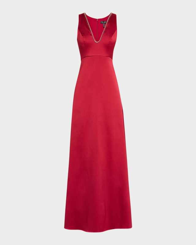 Sleeveless Beaded Stretch Mikado Gown