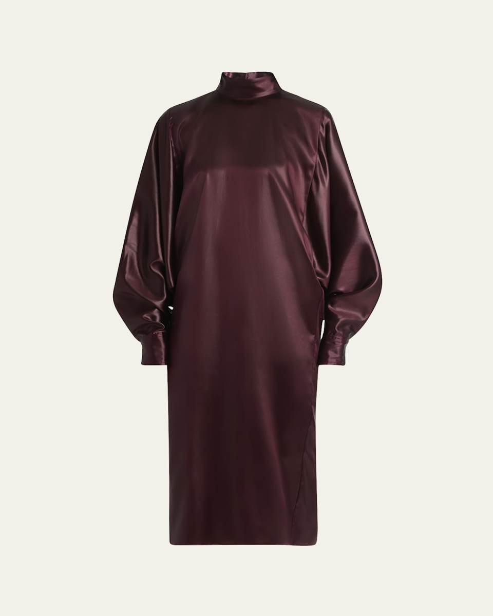 Bat-Wing Mock Neck Midi Dress