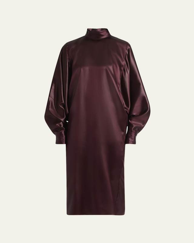 Bat-Wing Mock Neck Midi Dress